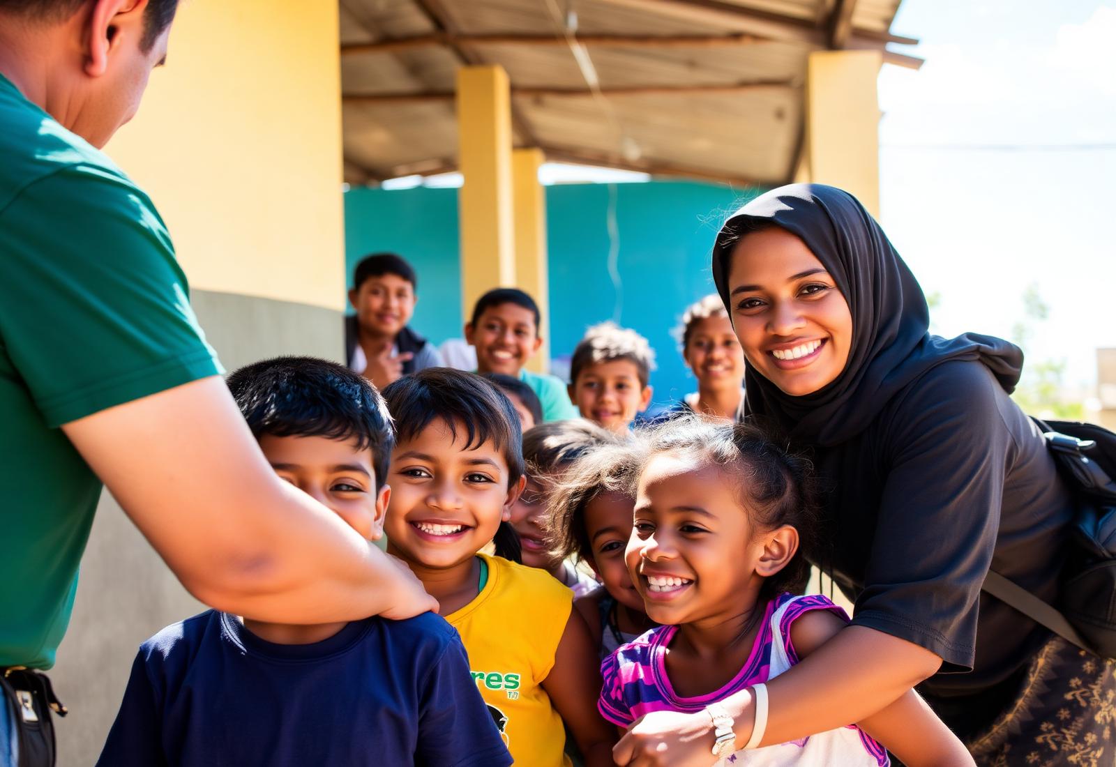 Volunteers and children of the Siempre Contigo Margarita community